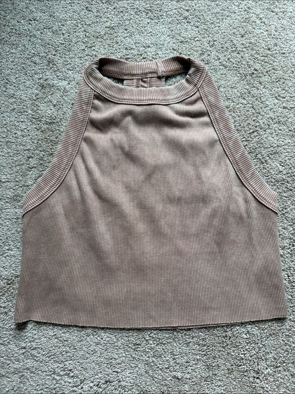 Ribbed High-Neck Tank Top in Mauve Taupe